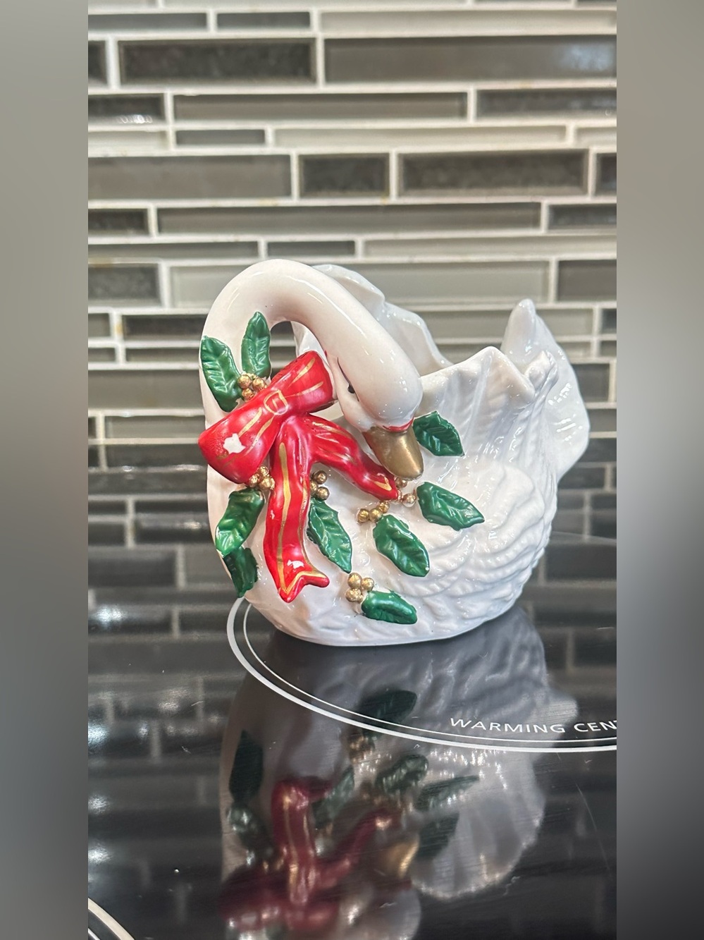 VTG MCM Holiday Porcelain Swan/Goose Christmas Decor Planter